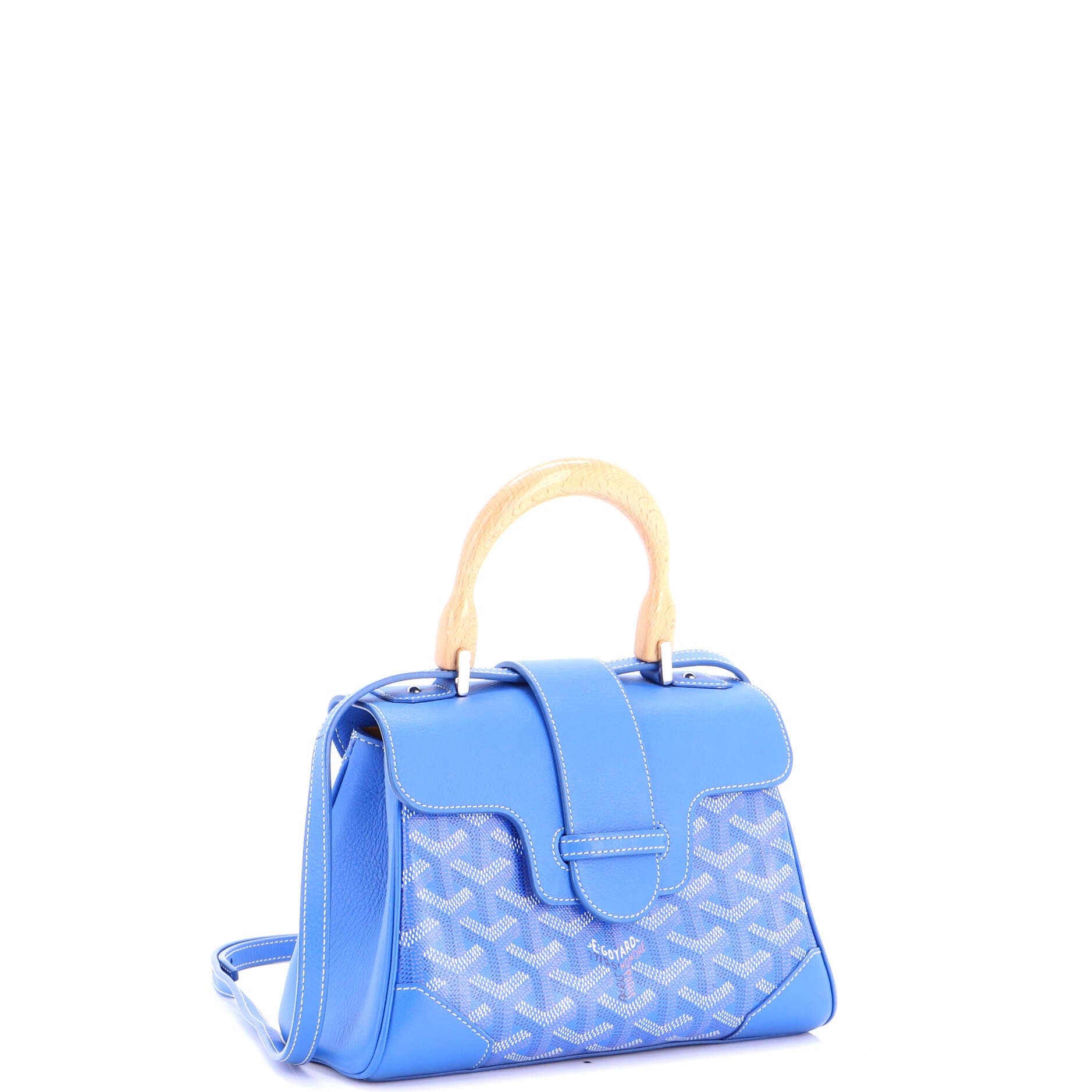 Pre-Owned Goyard Saigon Top Handle Bag Coated Canvas with Leather Mini, Alternate, color, Blue