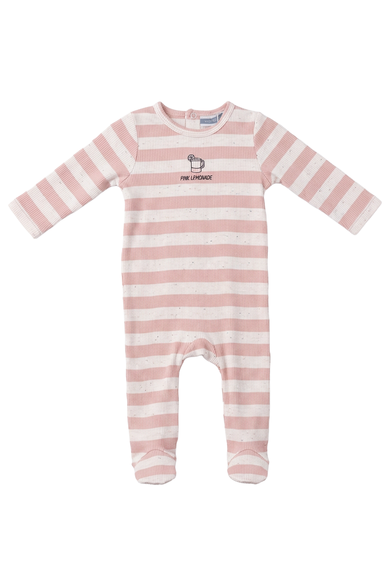 Striped Ribbed Long Sleeve Footed Romper, Main, color, Pink