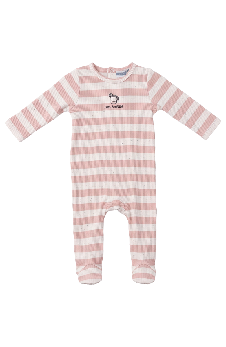 Whipped Cocoa Striped Ribbed Long Sleeve Footed Romper, Main, color, Pink
