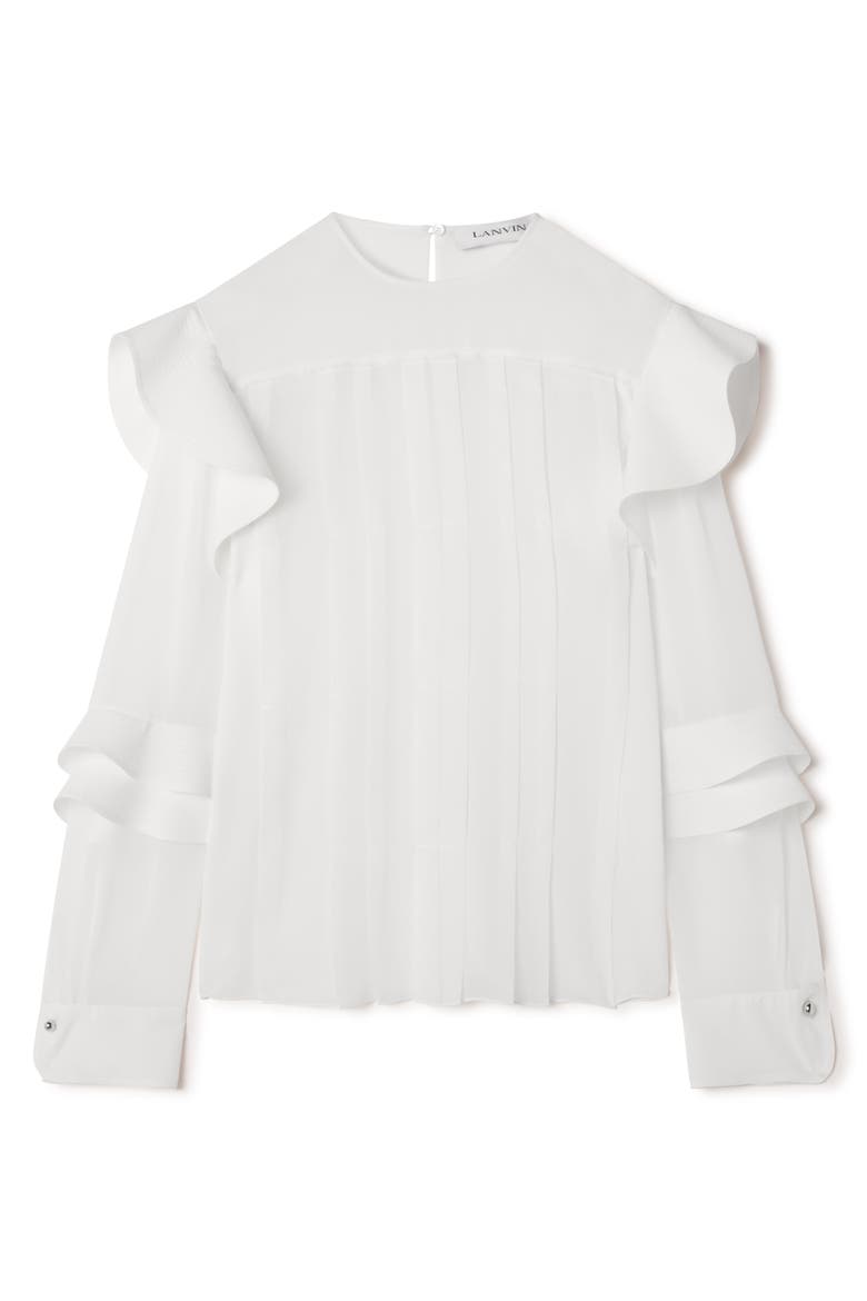 Flounced Blouse In Silk Georgette, Alternate, color, Off White
