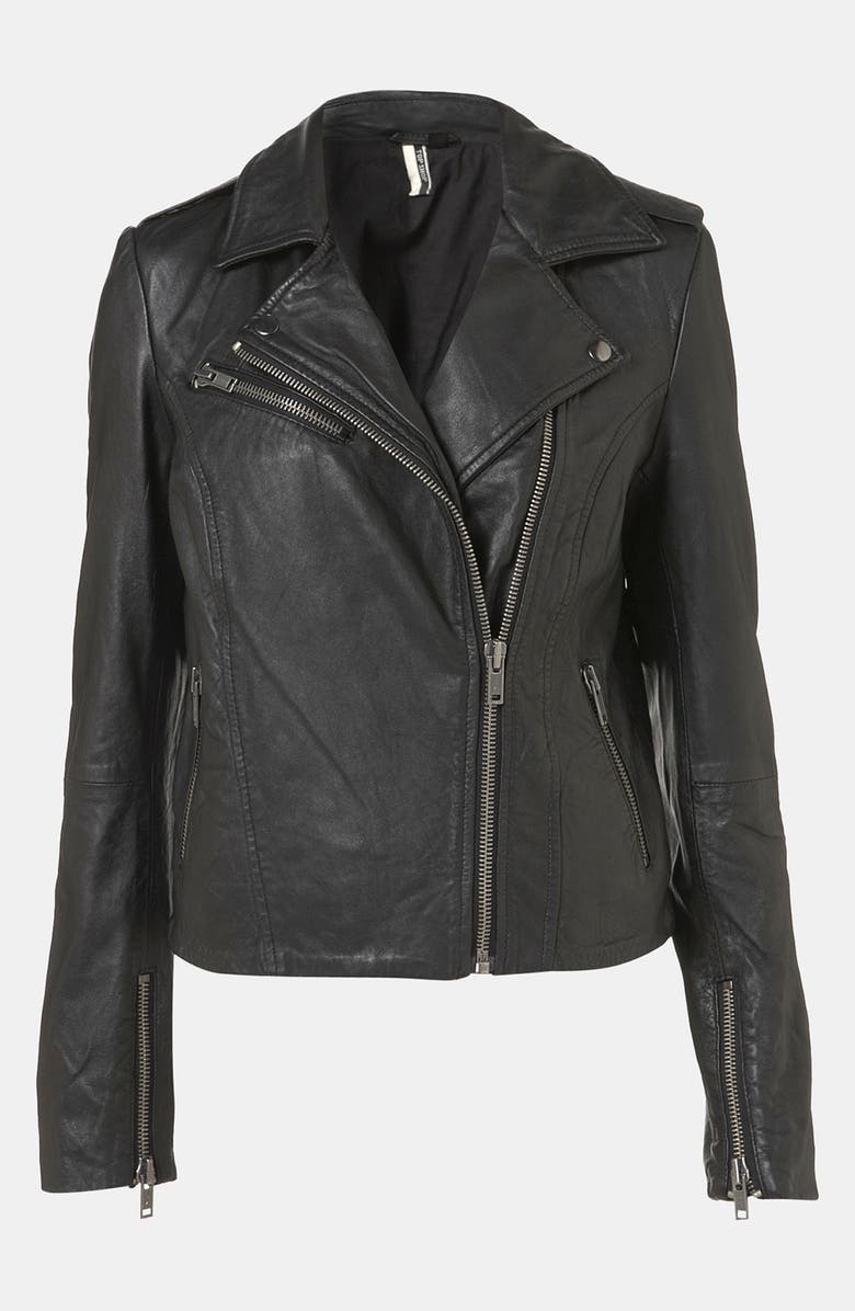 Topshop 'Winston' Leather Biker Jacket, Main, color, 