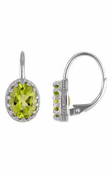 FZN Sterling Silver Oval Gemstone Drop Earrings