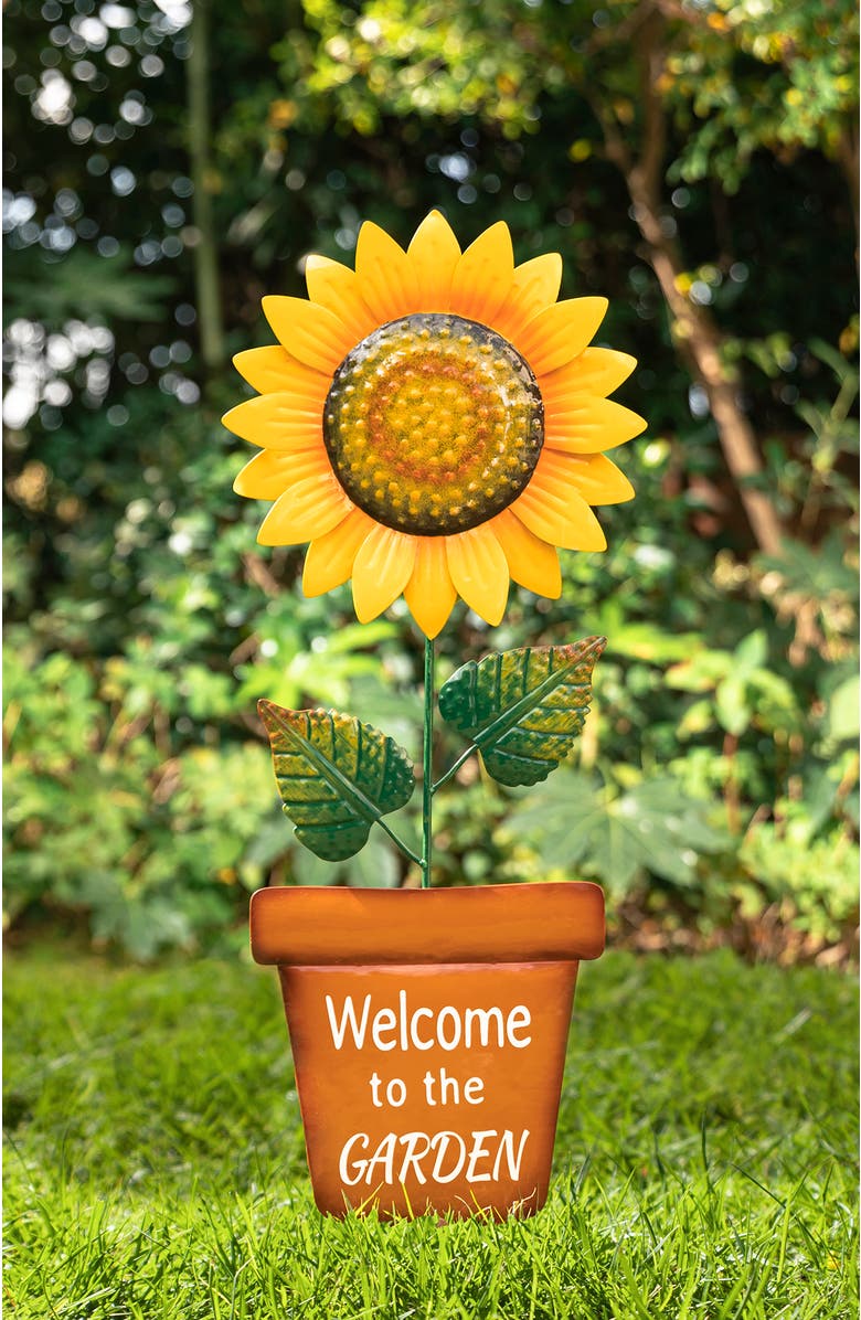 Glitzhome 36"H Metal Sunflower Yardstake, Alternate, color, Yellow