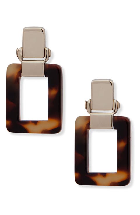 Rectangular Tortoise Link Drop Earrings
