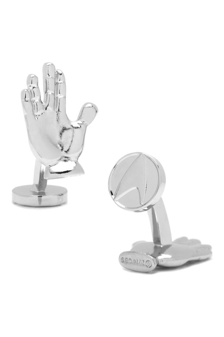 'Star Trek' Live Long & Prosper Cuff Links, Alternate, color, SILVER