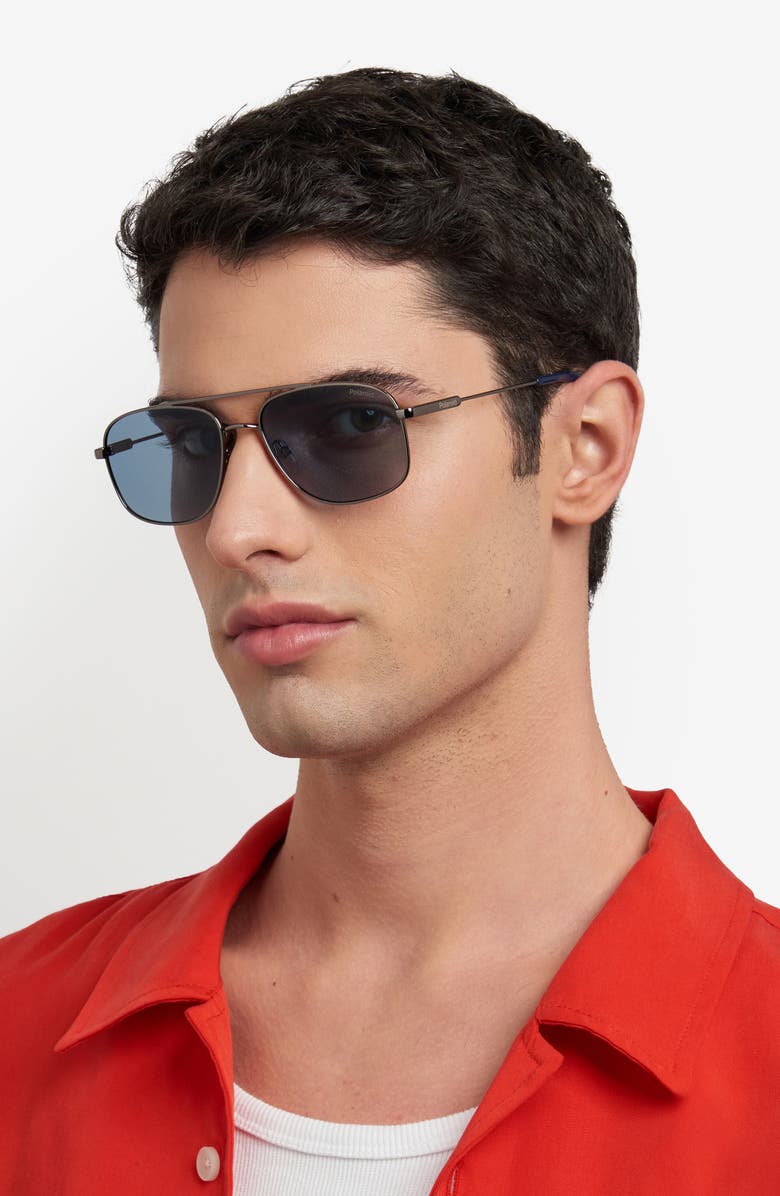 Polaroid 56mm Polarized Rectangular Sunglasses, Alternate, color, Ruthenium Blue/ Blue Polar