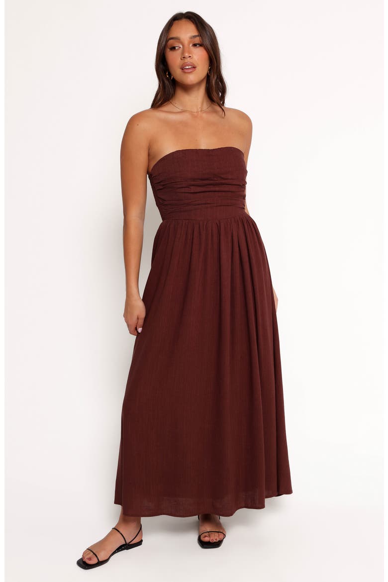 Kayt Strapless Linen Blend Maxi Sundress, Alternate, color, CHOCOLATE BROWN