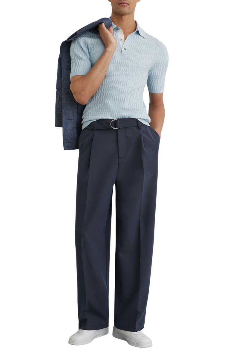 Reiss Era Basket Weave Knit Polo Sweater, Alternate, color, Soft Blue