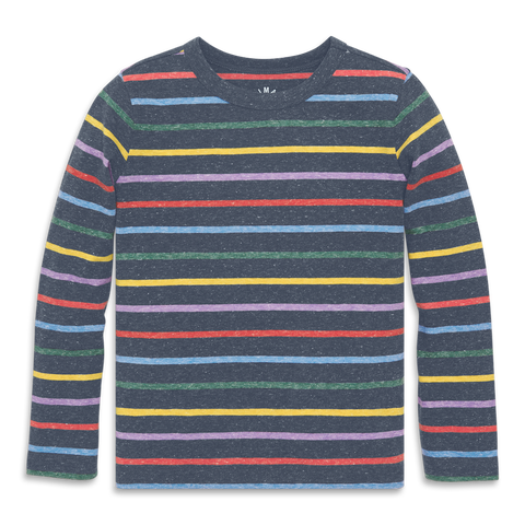 Kids Heathered Long Sleeve Rainbow Stripe Tee
