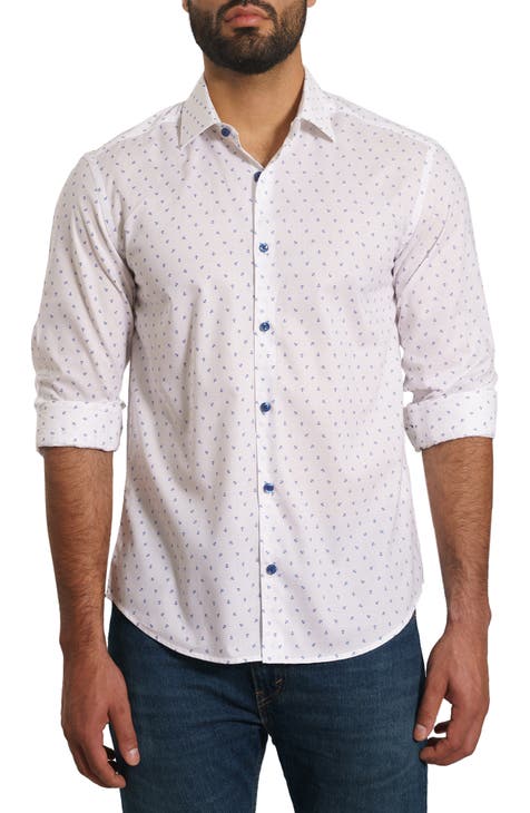 Trim Fit Anchor Print Button-Up Shirt