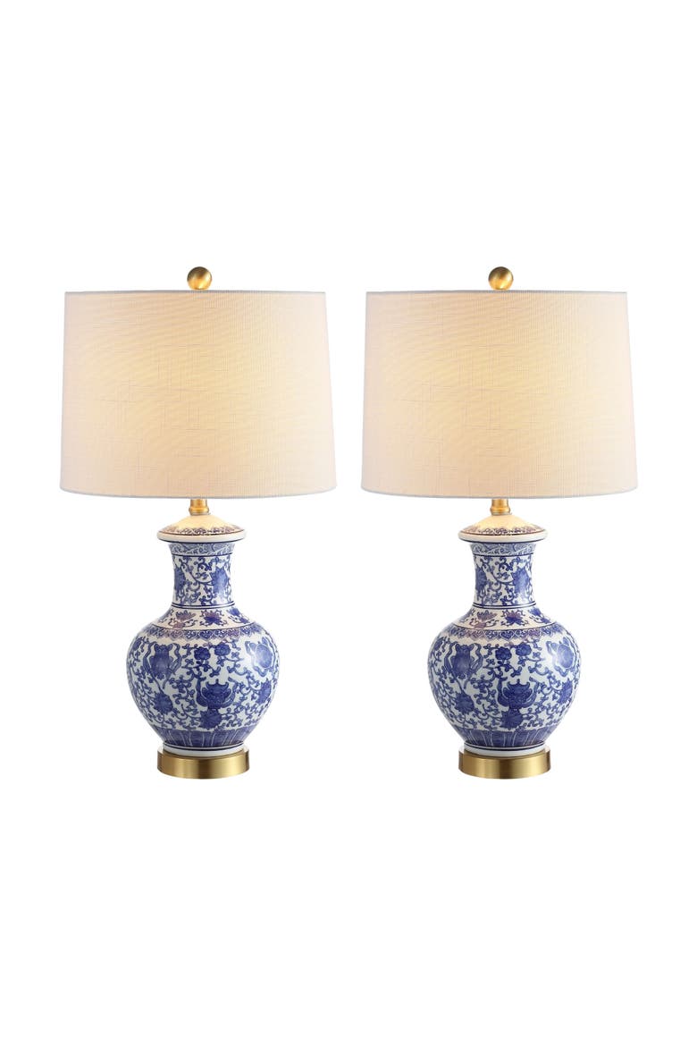 Jennifer 25.25" Ceramic/Metal LED Table Lamp, Blue/White, Main, color, Blue/White