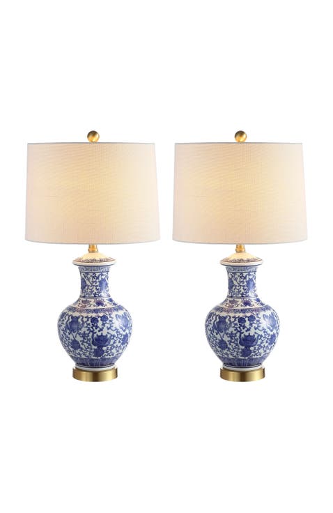 Jennifer 25.25" Ceramic/Metal LED Table Lamp, Blue/White (Set of 2)