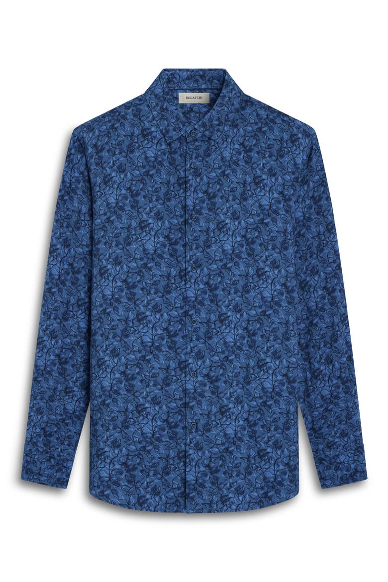 Julian Shaped Fit Leaf Print Button-Up Shirt, Alternate, color, MARINE BLUE