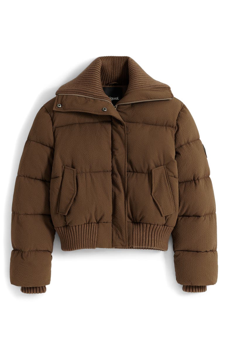 Desigual Mixed Media Puffer Jacket, Alternate, color, Brown