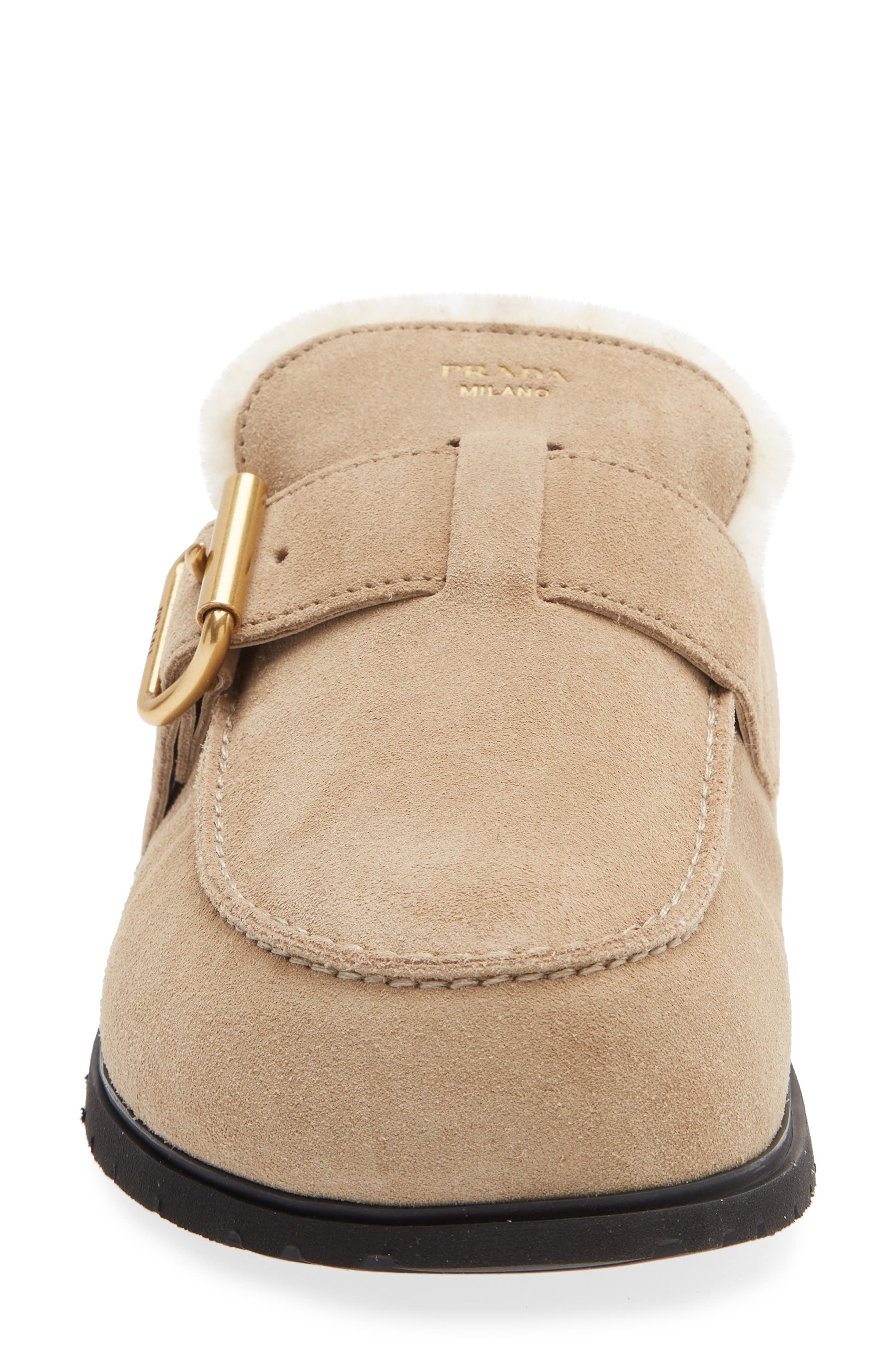 Genuine Shearling Buckle Mule, Alternate, color, DESERTO