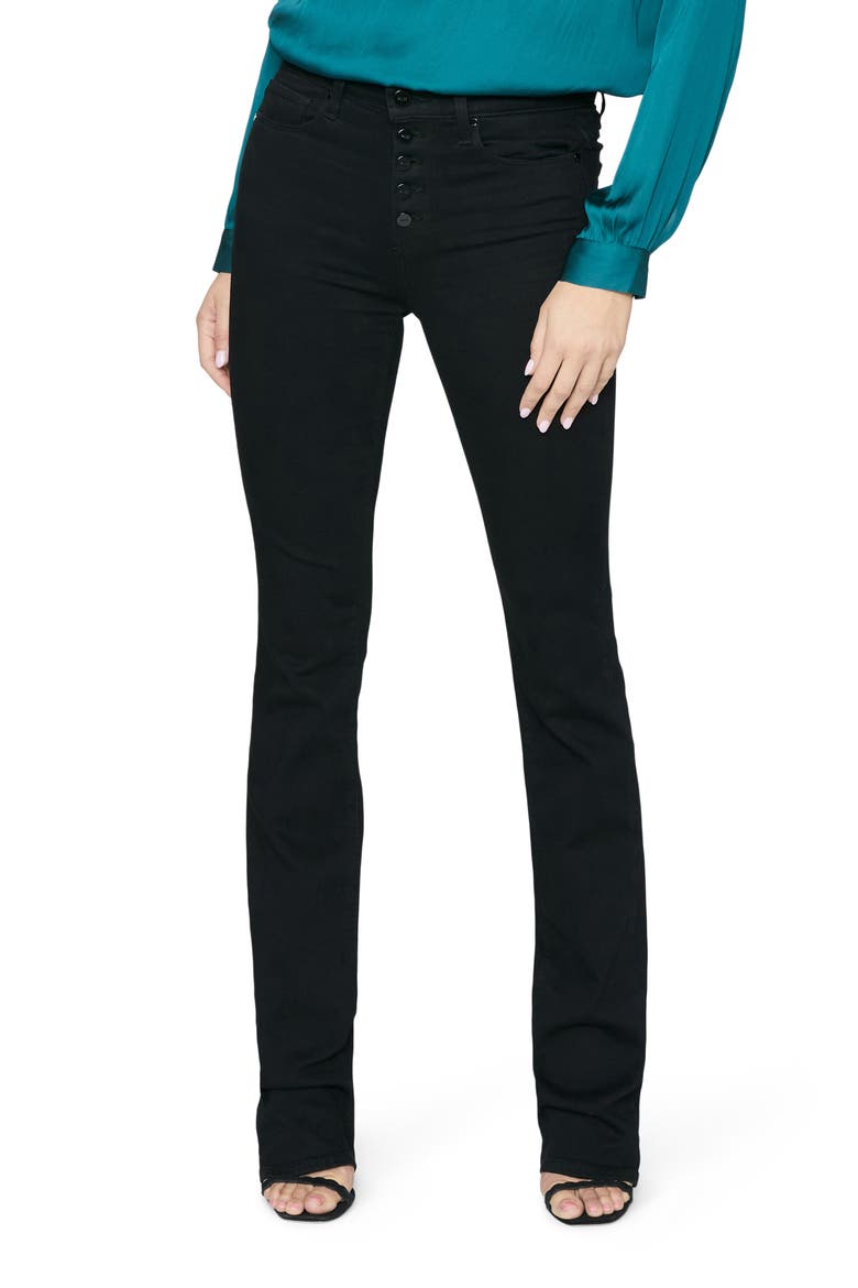 Manhattan Transcend Button Fly Flare Jeans, Main, color, BLACK SHADOW