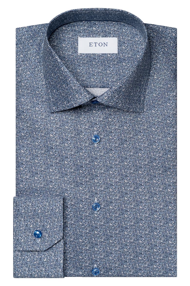 Slim Fit Micro Paisley Cotton Twill Dress Shirt, Alternate, color, BLUE
