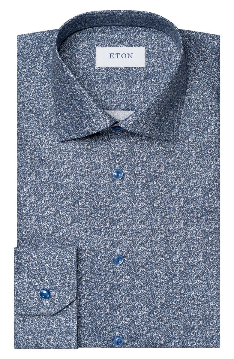 Eton Slim Fit Micro Paisley Cotton Twill Dress Shirt, Alternate, color, Blue