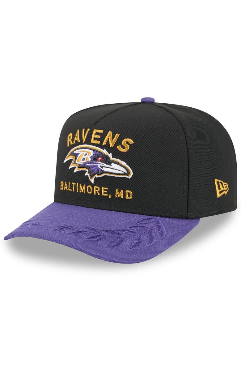 New Era Men's New Era Black/Purple Baltimore Ravens 2025 NFL Draft A-Frame 9FIFTY Snapback Hat, Main, color,