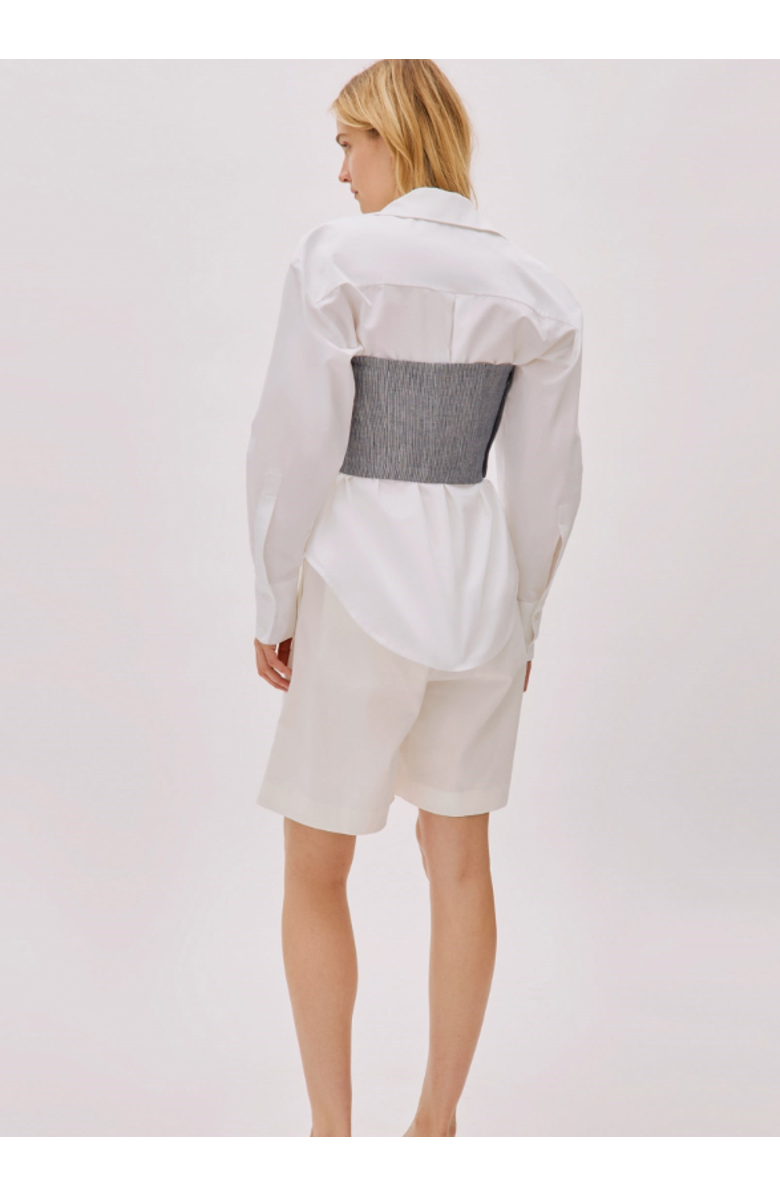 Labeca London Storm Striped Linen-Blend Bustier Top, Alternate, color, Blue