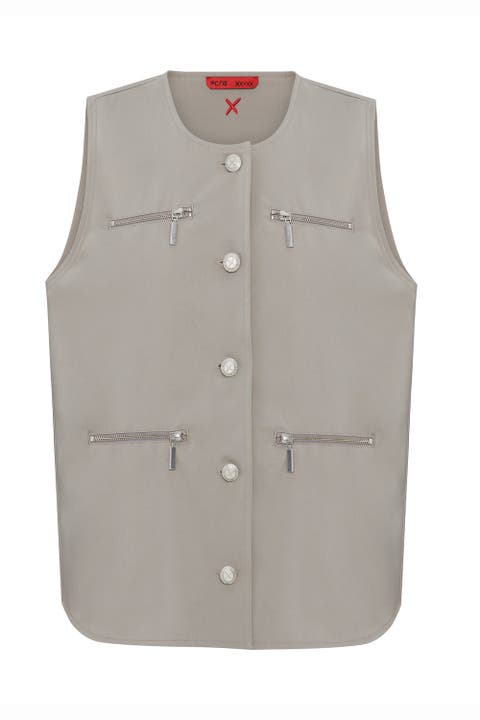 Cotton Woven Vest With Zip Detail