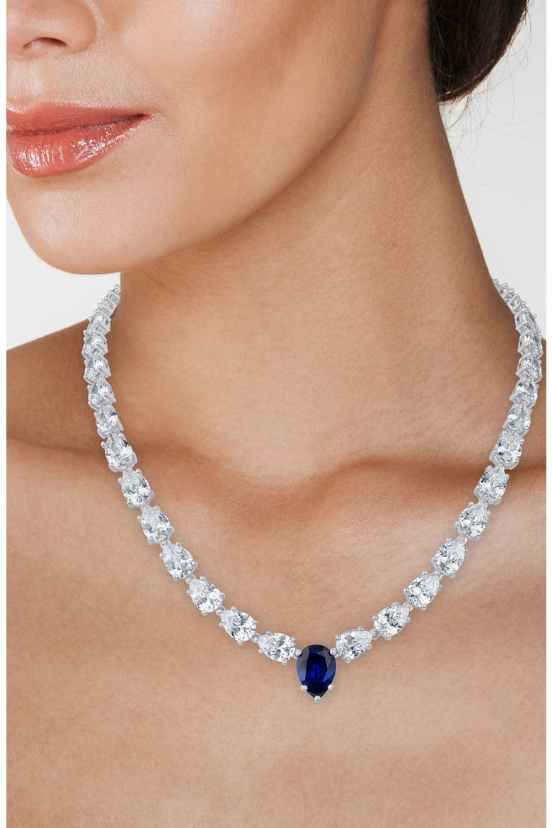 Graduating Pear Cubic Zirconia Necklace, Alternate, color, BLUE/ SILVER