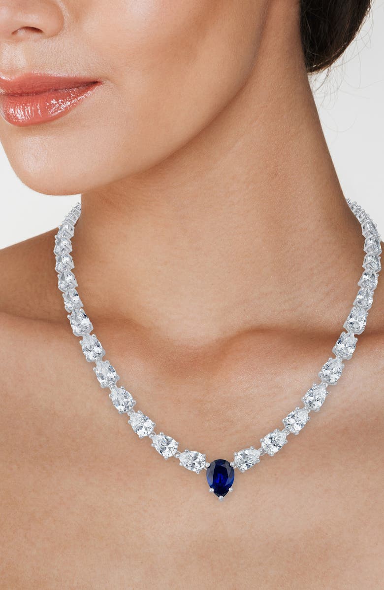 CZ by Kenneth Jay Lane Graduating Pear Cubic Zirconia Necklace, Alternate, color, Blue/ Silver