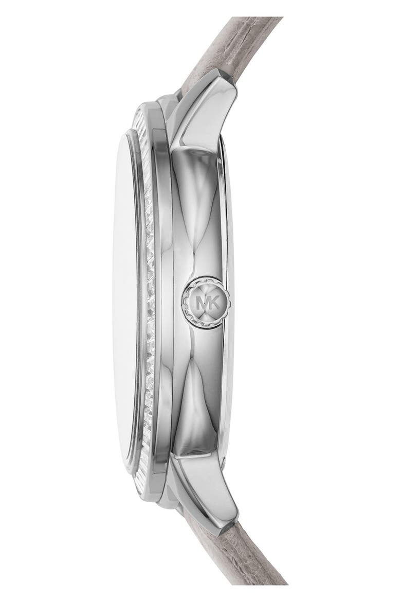 Michael Kors 'Madelyn' Leather Strap Watch, 40mm, Alternate, color, GREY/ ROSE GOLD
