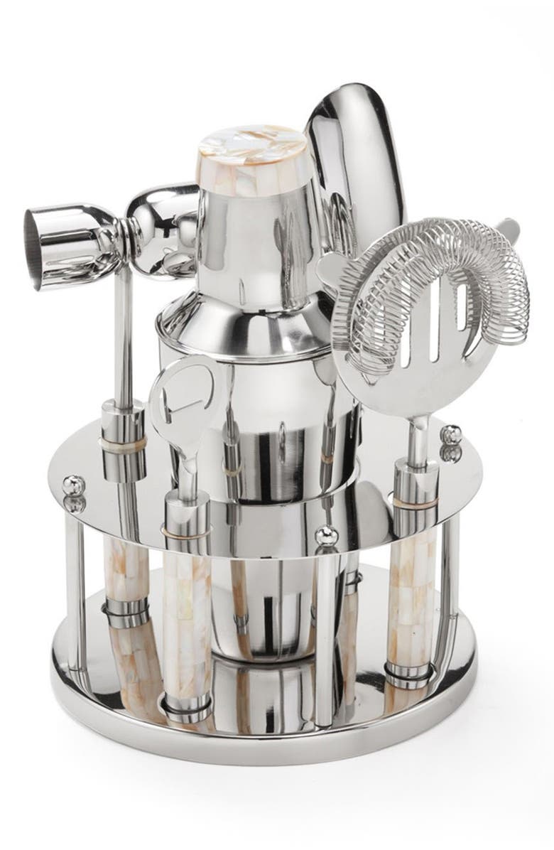 ROSELLI TRADING COMPANY Mother-of-Pearl 6-Piece Bar Tool Set, Main, color, Silver