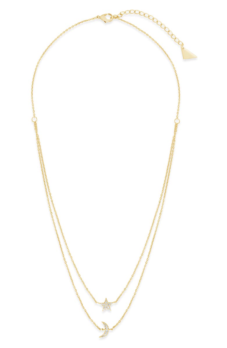 Sterling Forever Cubic Zirconia Crescent & Star Layered Necklace, Alternate, color, Gold
