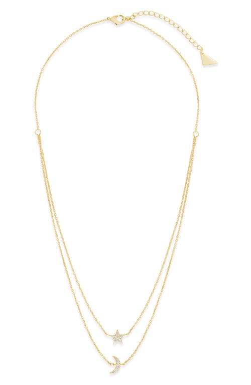Sterling Forever 14k Plated Cz Layered Crescent & Star Necklace In Gold
