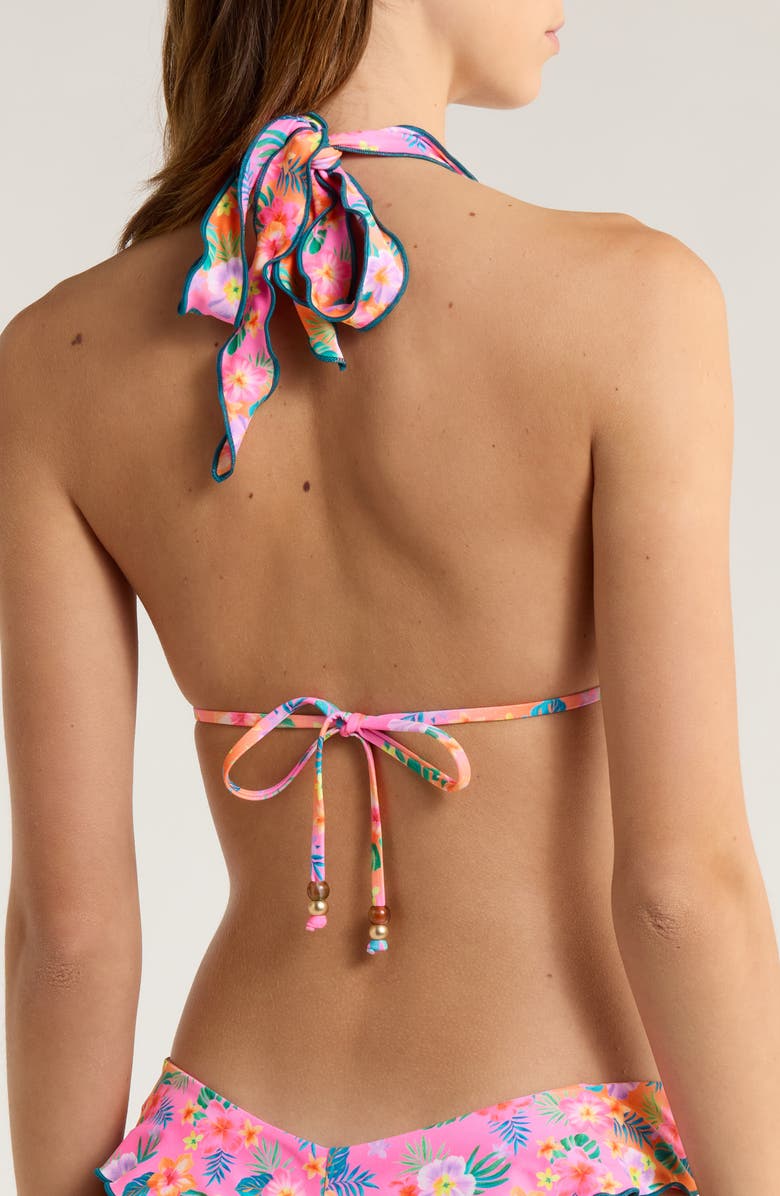 Kulani Kinis Lettuce Trim Halter Bikini Top, Alternate, color, Summer Glow