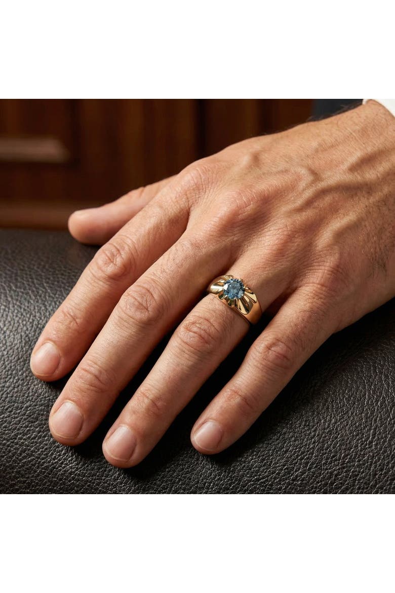 2Ct Blue Diamond Men's Belcher Solitaire Ring Gold High Polished Lab Grown, Alternate, color, 14k White Gold