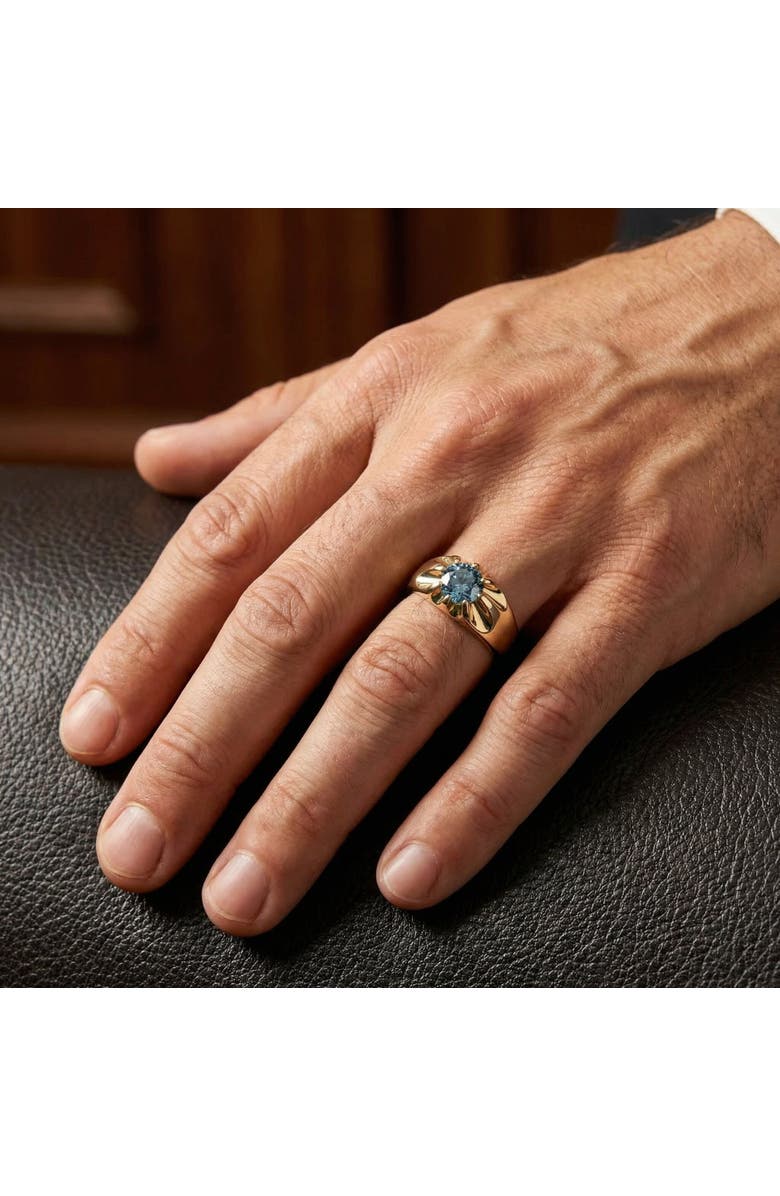 Bliss Diamond 2Ct Blue Diamond Men's Belcher Solitaire Ring Gold High Polished Lab Grown, Alternate, color, 14K White Gold