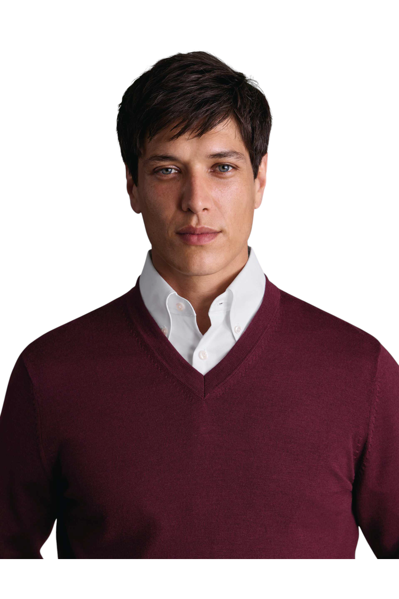 Merino V-Neck Sweater, Alternate, color, Burgundy Red