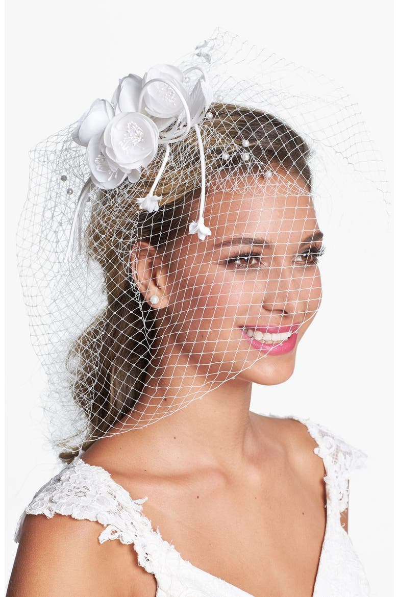 Floral Birdcage Veil, Main, color, DIAMOND WHITE
