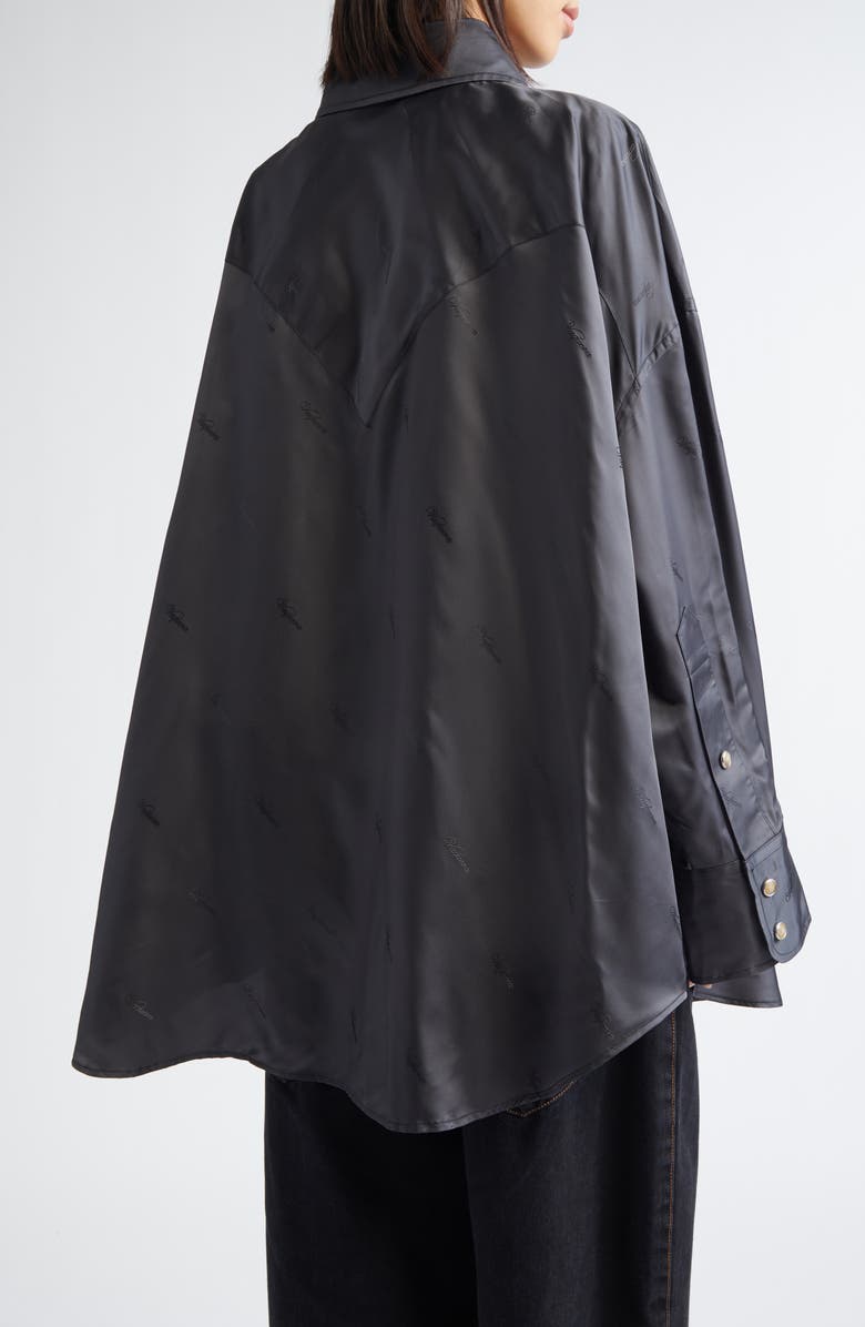 Vaquera Logo Jacquard Oversize Satin Western Shirt, Alternate, color, Dark Grey