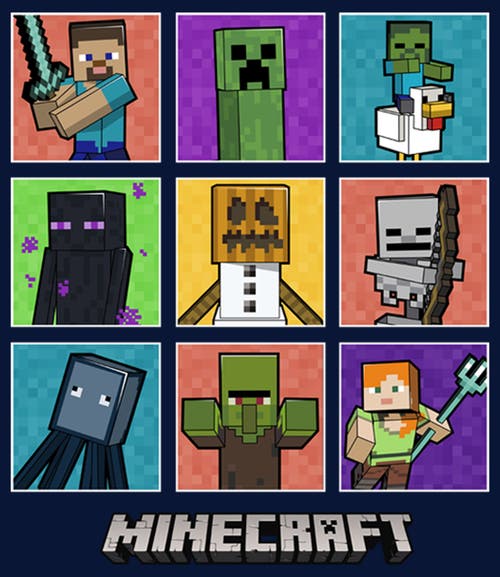 Minecraft Boy's Character Boxes Graphic T-shirt In Blue