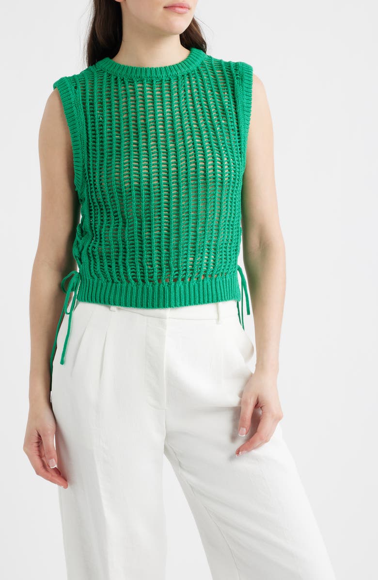 DELUC Lipari Cinched Open Stitch Sweater Vest, Main, color, Green