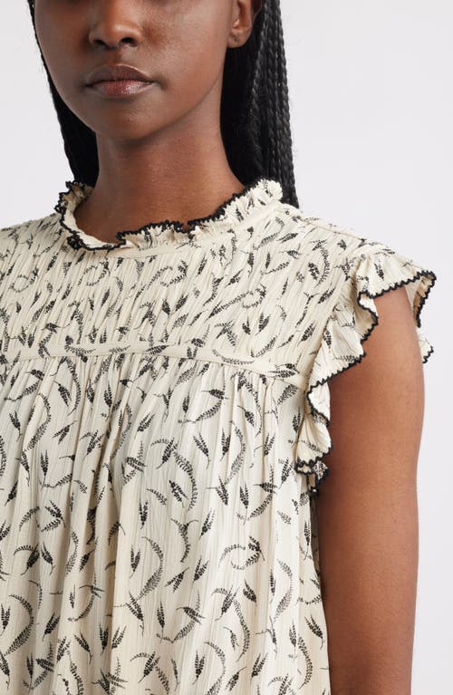 Treasure & Bond Shirred Ruffle Sleeve Top In White