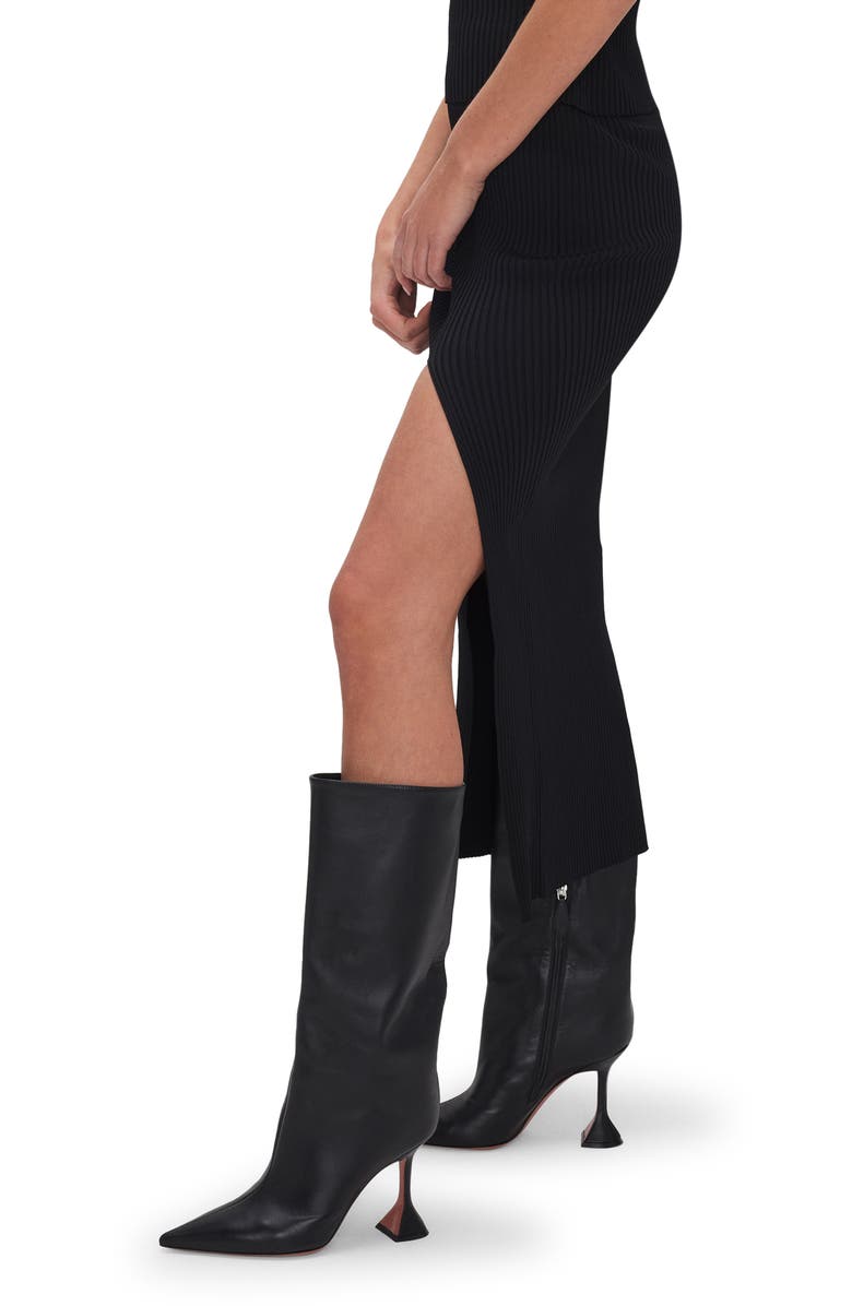 Good American Shine Ribbed Slit Midi Skirt, Alternate, color, Black001