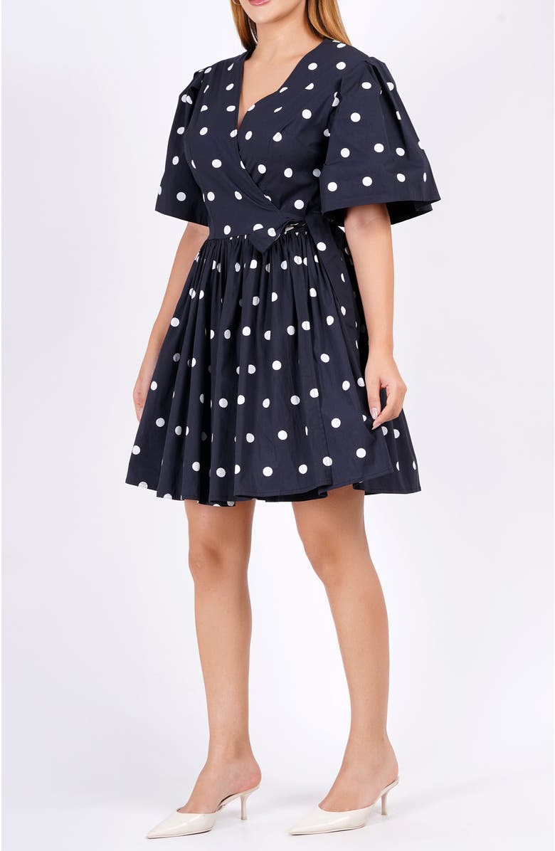 Leota Alena Mini Wrap Dress, Alternate, color, Small Polka Black White