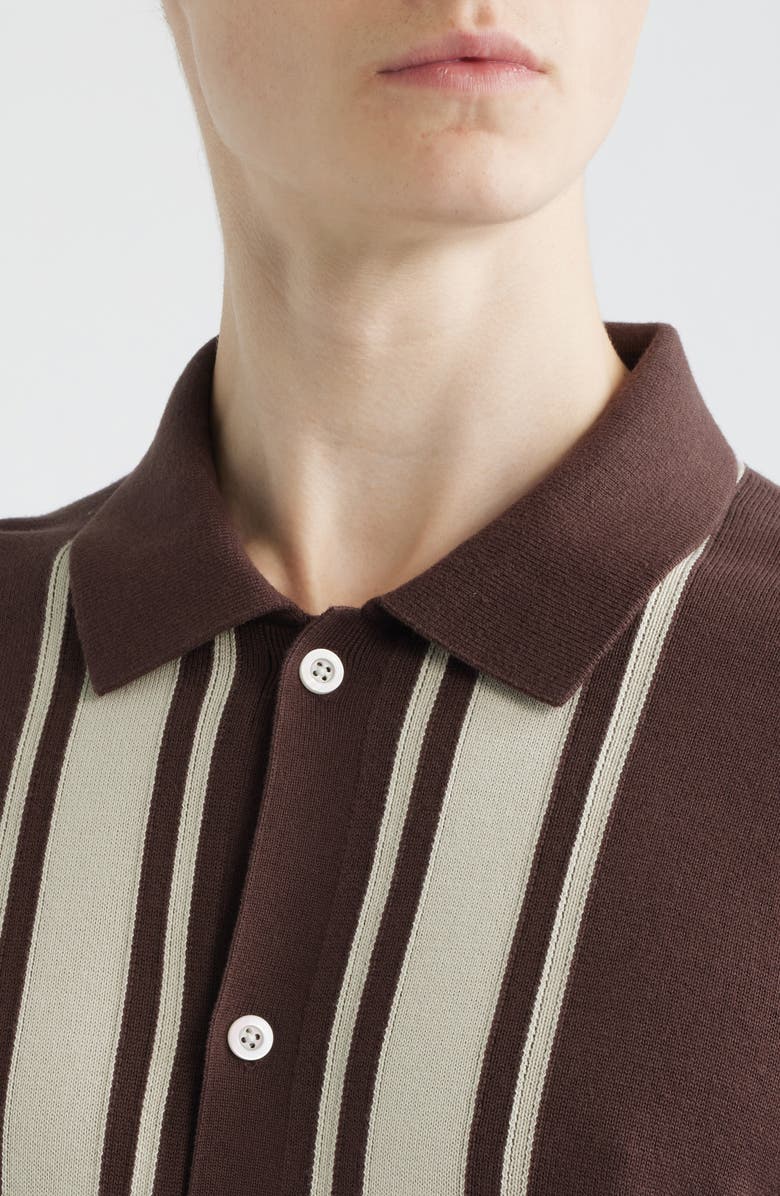 Madewell Border Stripe Short Sleeve Cotton Sweater Shirt, Alternate, color, Rum Raisin