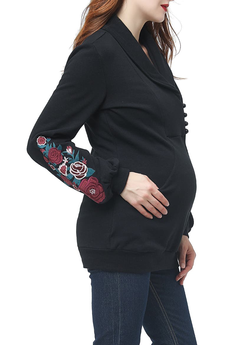 Nellie Shawl Collar Maternity Top, Alternate, color, BLACK