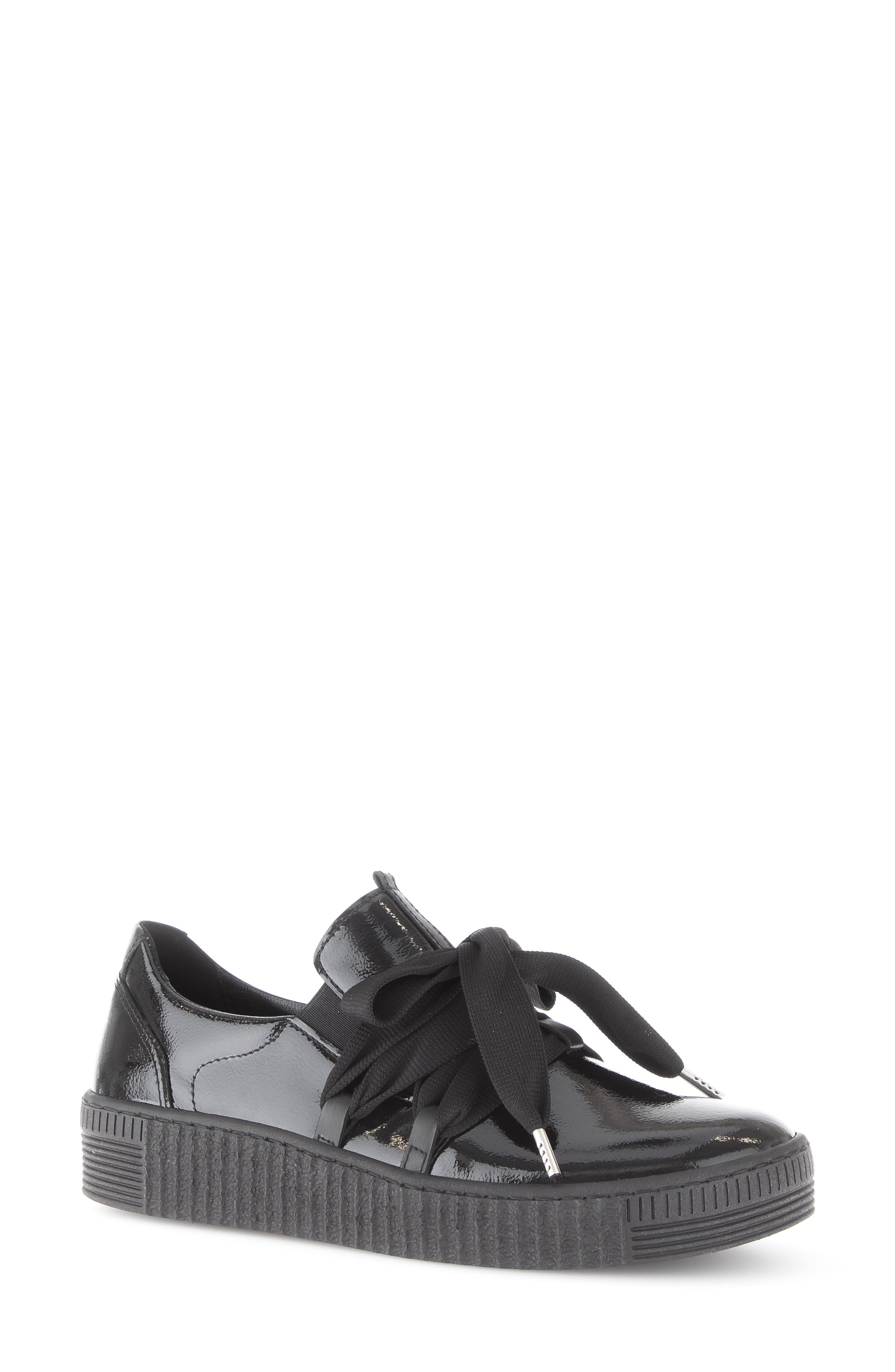 Gabor Leather Platform Sneaker, Main, color, Black Patent