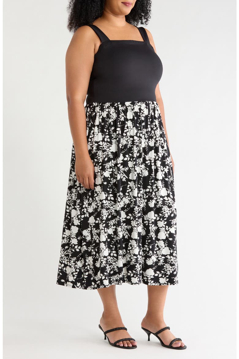 Patterned Skirt Strap Dress, Alternate, color, BLACKIVORY