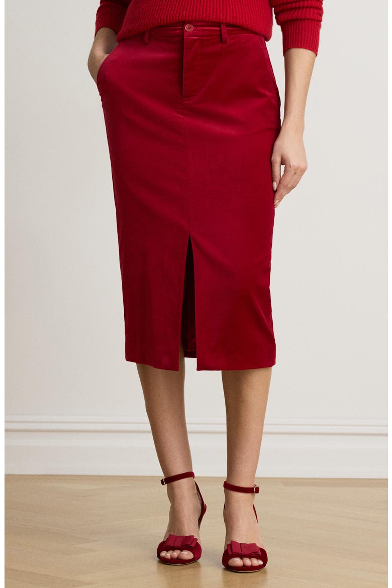 Stretch Velvet Pencil Skirt, Alternate, color, RED VELVET