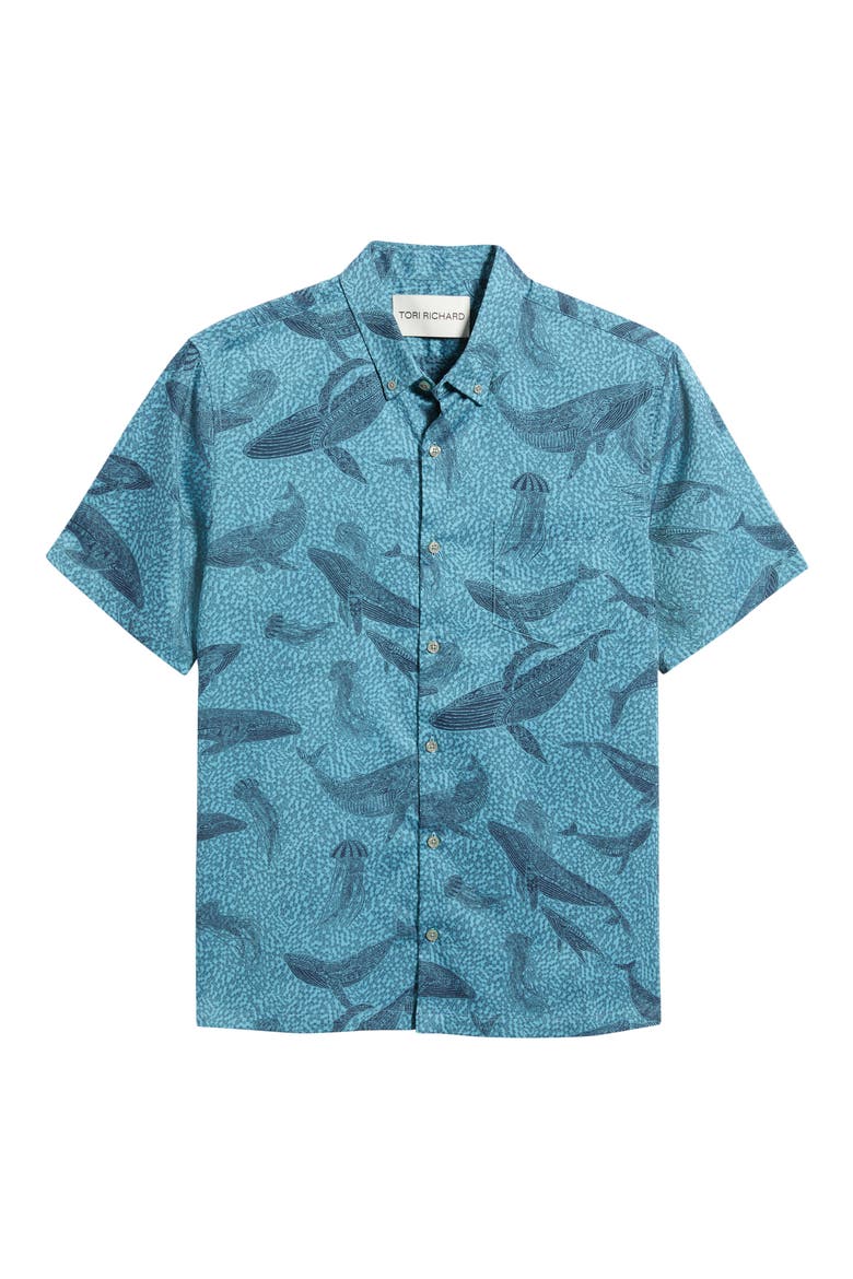 Marine Mosaic Jacquard Cotton Shirt, Alternate, color, OCEAN BLUE