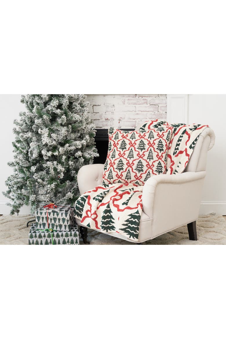 Trees And Ribbon Bows Christmas Knitted Throw Pillow 20" x 20", Alternate, color, Green