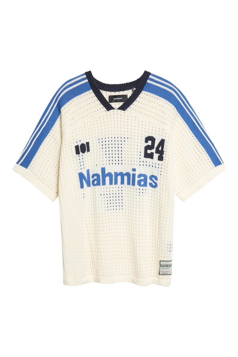 24 Oversize Cotton Pointelle V-Neck Soccer Jersey, Main, color, EGG WHITE
